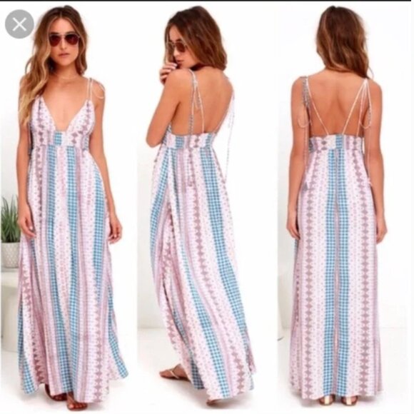 LuLus Maxin Relaxin Maxi Dress Colorful Multi-Print Boho Empire Waist Sz S - Picture 3 of 14